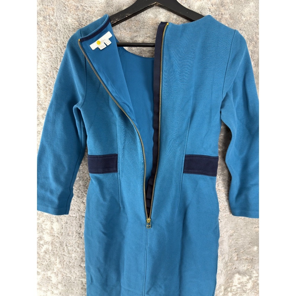 Boden Size 4 Minimalist Knee Length Sheath Dress Blue 3/4 Sleeve Zip Casual - Picture 3 of 9